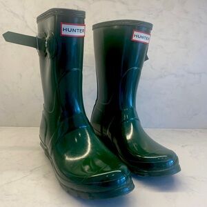 Hunter Short Rain Boots in Gloss Green